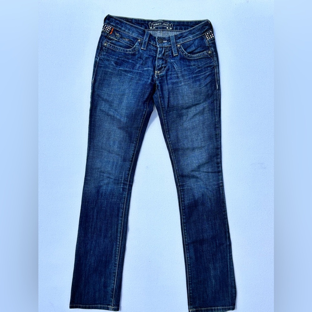 Women’s Robin’s Straight Leg Bling Sequin Blue Jeans Size 25